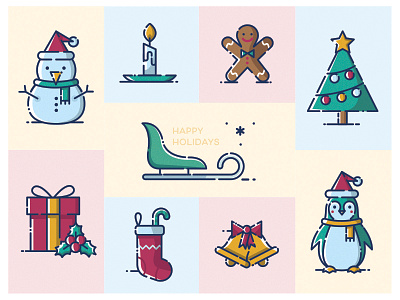 Happy Holidays character design christmas card christmas icons colorful icons holidays icon design