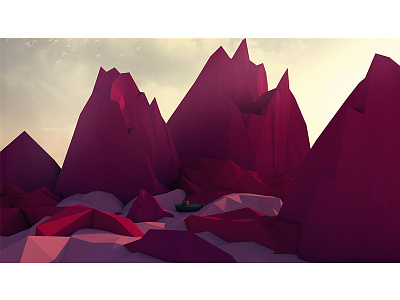 Low Poly Landscape 3d 3d art boat c4d cinema 4d landscape low poly lowpoly mountains scene water wip