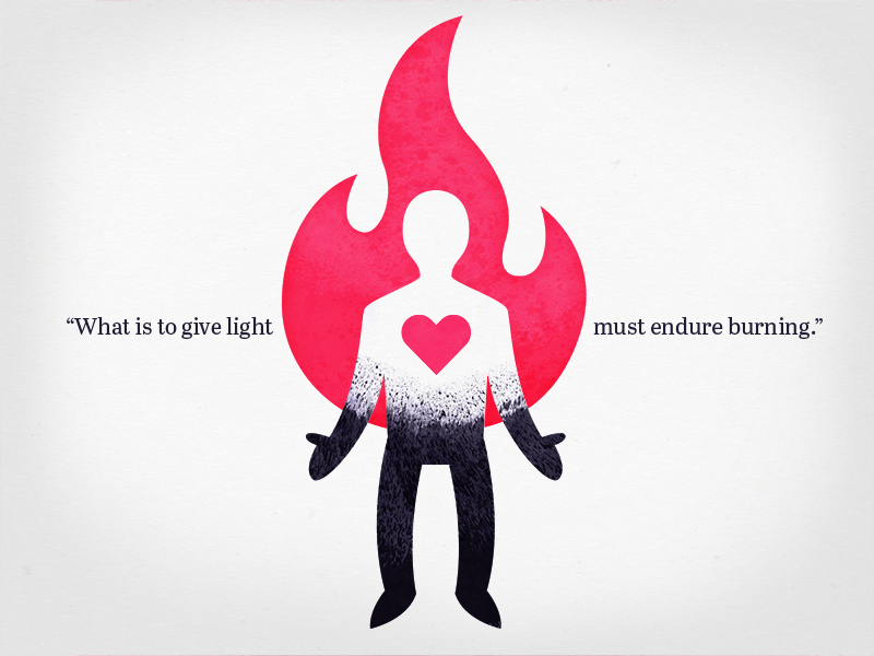 "What is to give light must endure burning." - Viktor Frankl charity giving illustration rebound service
