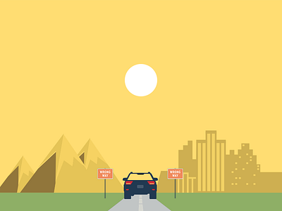 Wrong Way buildings driving illustration jeep sun vector