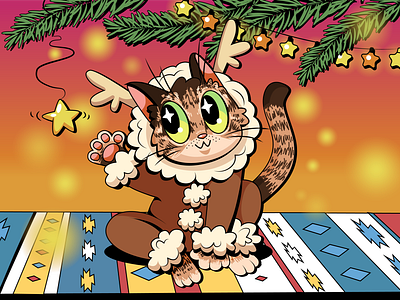 christmas cat cat charachters christmas design flat illustration new year vector