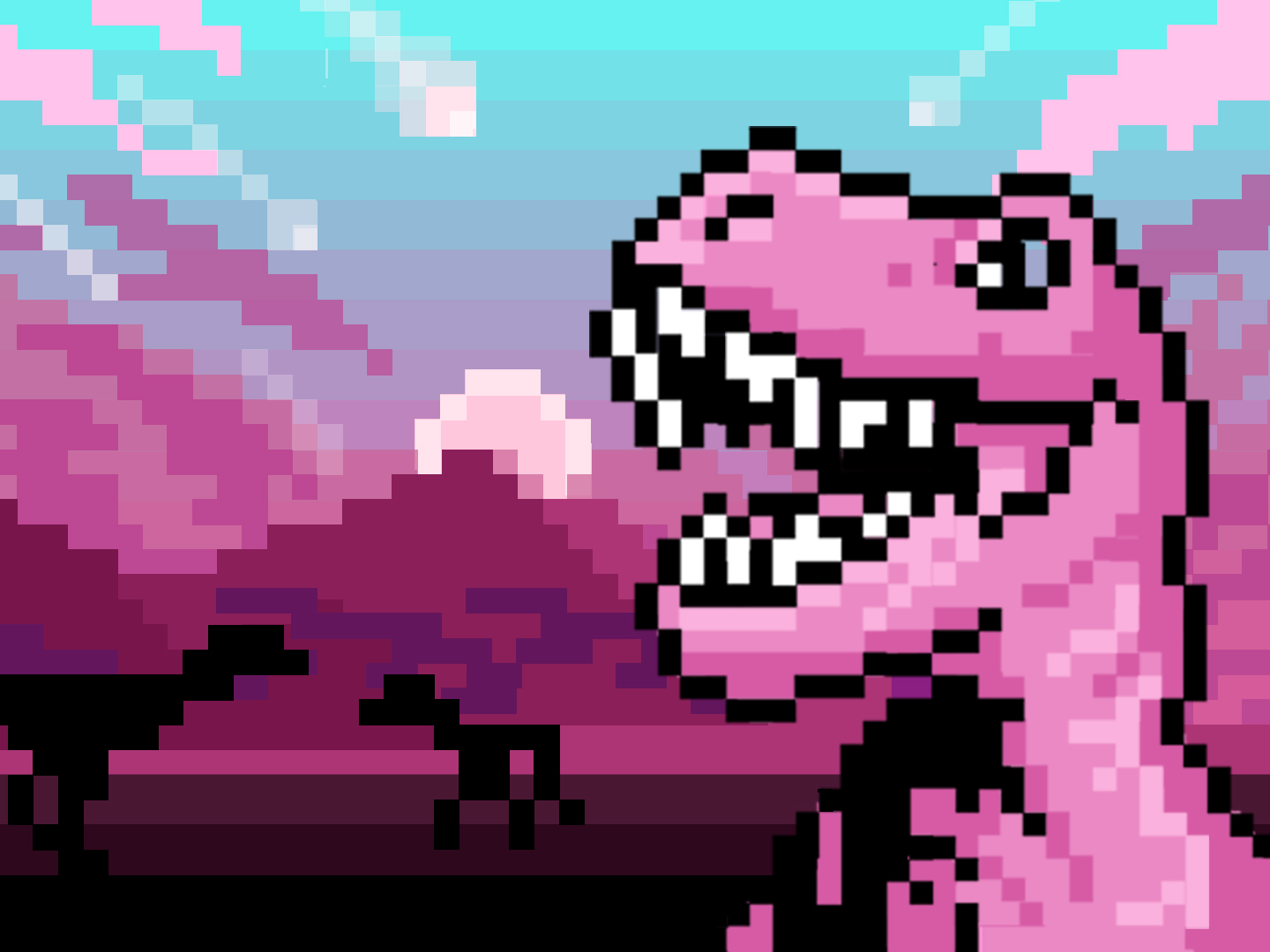Радужный пиксельный динозавр