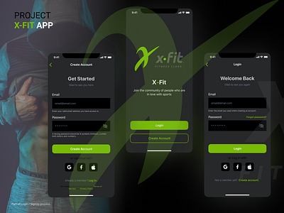 App for a Fitness Club - X-Fit (the beginning) fitness app login mobile apps signup starting screen ui ux design