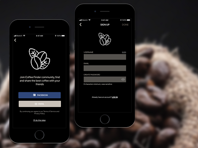 Sign Up form for a coffee mobile app dailyui 001 mobileapp signup ui ux design