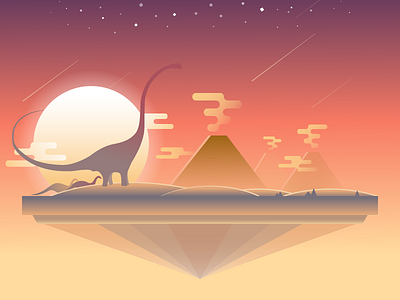 Dino land dino dinosaur illustration land planet pyramids stars