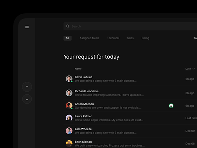Customer support tool – overview customer darkmode dashboard email productdesign tool ux