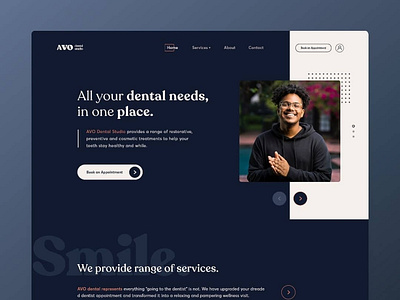 AVO Dental Studio clean dental design fluent interaction medical ui minimal ui ui ux web design web ui white space