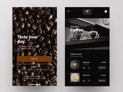 Caffee App concept cleanui design exploration fluent grid hover interaction interface materialon user ux white