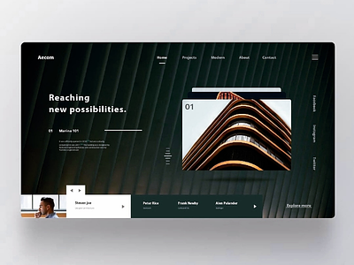 Architectural firm landing page cleanui design exploration fluent grid hover interaction interface materialon user ux white