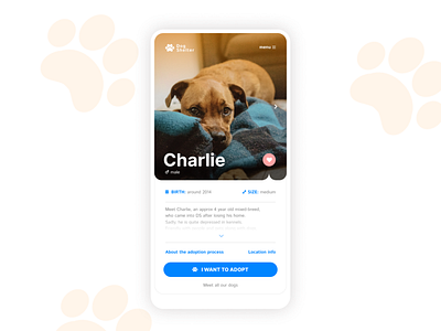 Daily UI 006 - User profile adoption daily ui daily ui 006 dog mobile mobile ui shelter user profile