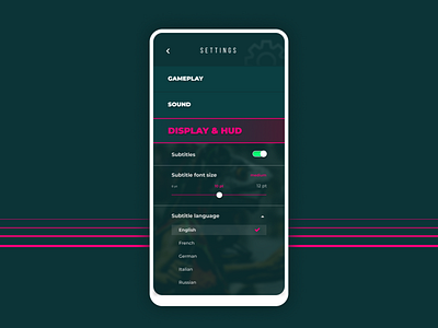 Daily UI 007 - Settings daily ui daily ui 007 dark theme figma game game app options settings subtitles ui