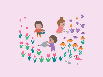 Little Gardeners children cute flower garden illustration
