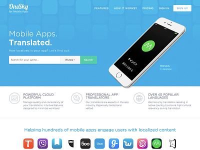 New landing page for OneSky's mobile apps vertical landing mobile