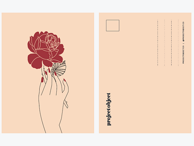 Post hand illustration peach postcard rose