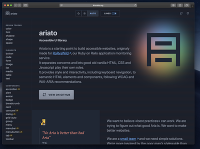 ariato css dark mode html javascript open source