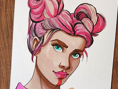 Pink hair girl art draw drawing illustration marker drawing promarkers traditional art traditional illustration