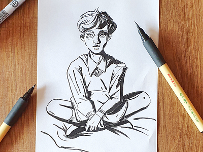 boy in ink art boy portrait drawing illustration ink inktober painting traditional traditional art