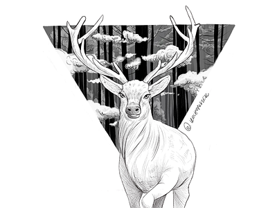 deer art black and white deer deer illustration digital digital art draw drawing illustration painting procreate