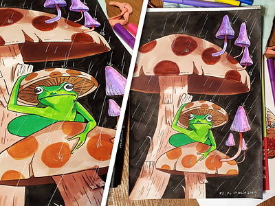 a frog in the rain art draw drawing frog illustration inktober painting promarkers traditional art