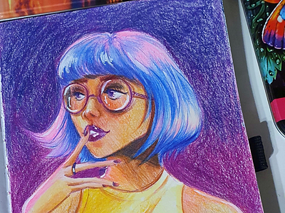 Neon girl colorpencils illustration draw