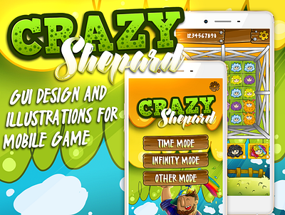 Crazy Shepard UI design and illustrations app gui character design game game art gui illustrations mobile app ui ui design user interface