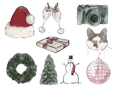 Christmas icons art design digital art drawing hand drawn illustration illustration illustrator watercolor