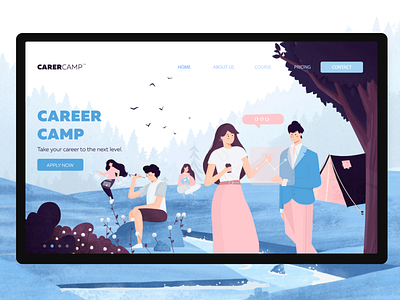 Internship: Career Camp banking blue blues career characters creative drawing illustration internship ipad page pink procreate ui ux uxui web webdesign webpage website