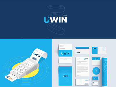 Uwin advertising blue bonus branding coins logo logodesign loyal money payment payments pos print procreate terminal vectors yellow