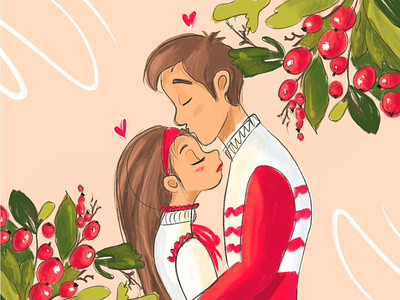 Christmas Love 2d branding christmas design drawing flat illustration kiss love red ui vectors web winter