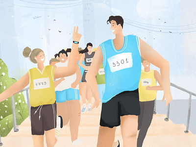 Marathon Run Illustration blue brand branding character colour design drawing flat graphic design illustraion run ui vector web