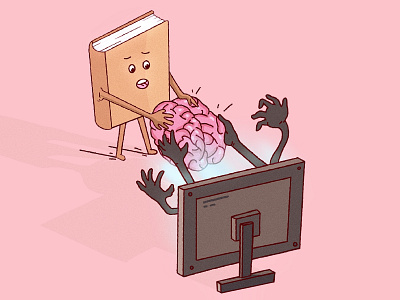 Battles over brain 2d 3d art books brain concept design drawing flat graphic design illustration pink tv vectors