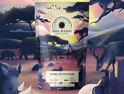 Coffee Package Design Soul Blends Africa africa animals art branding cafe coffee illustration mockup package package design product product design textures typography