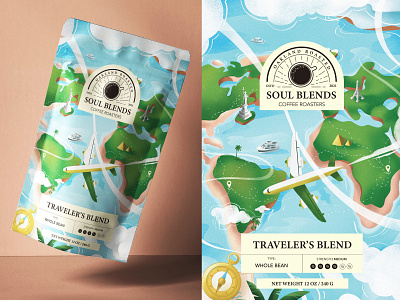 Coffee Package Continental Travel Blend brand brand identity cafe clean coffee design flat illustration landscape minimal package package design product travel