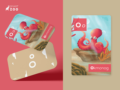Octopus Illustration Smart Zoo Cards 2d 3d animals art artwork cards character design flat graphic design illustration logo minimal mockup ocean octopus pink sea textures