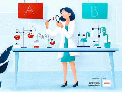MEDICAL LABORATORY 2d 3d analyse blue character design details drawing flat graphic design illustration lab laboratory medical minimalistic nurse research textures woman
