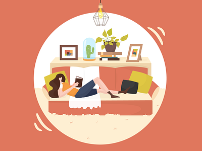 Chill book cactus chill doodle girl illustration reading relax sofa sunday