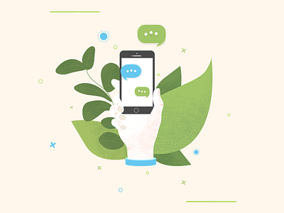 Chatting monument chat details green hand illustration lines message messenger phone plants texting texture