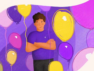 Birthday Party balloons birthday boy colourful digital doodle drawing illustration pink simple strokes textures violet web