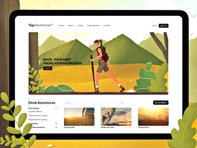 Top Aventures Webpage climbing digital girl grid hike hiker illustrations logo tablet ux uxui webdesign webpage website