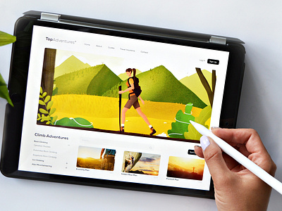 Top Adventures Webpage Process adventure create drawing girl green hike illustration mountains nature paper pen photography process summer tablet ui ux uxui