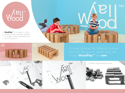 Wood Play 3d blue branding creative graphicdesign illustraion kids logo pink play sketches uxui visualisation wood