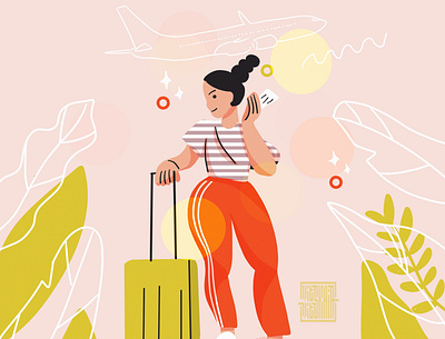 Traveler airplane big size character character design fashion flat illustration illustrator travel vector vector illustration woman