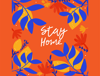 Stay home, fren design flower folkart lemon motivational quotes pattern stayhome vector illustration