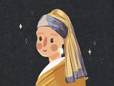 Girl with pearl earrings. Vermeer inspired illustration. character children illustration girl girl illustration girl with pearl earring graphic illustration illustration art illustrator kids illustration museum of art vermeer woman