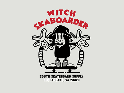 WITCH SKABOARDER art branding cartoon comic logo retro vintage