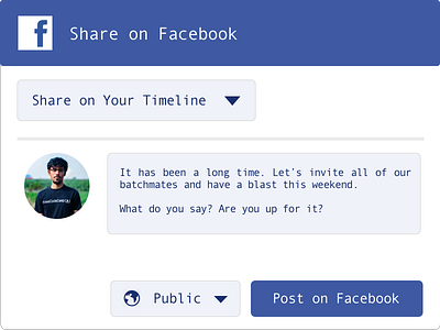 Share on Facebook design facebook popup share ui ux web
