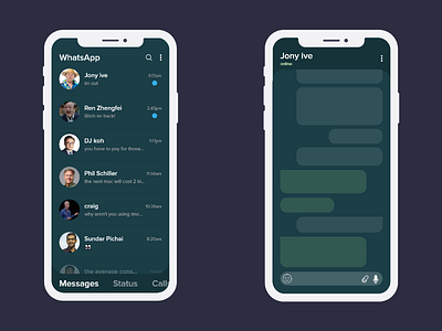 Dark whatsapp concept app app design application blue design interface mobile ui ux whatsapp