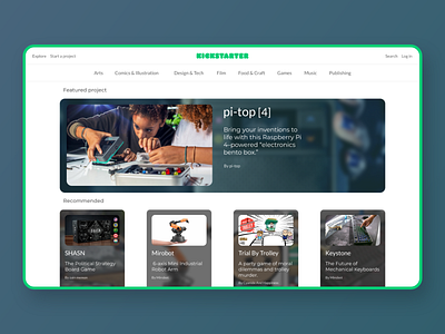 kickstarter website concept creative design green interface product design ui ux vector web
