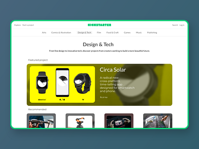 kickstarter website concept [ design & tech page]