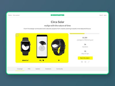 kickstarter website concept [ product page ] creative design interface product rounded simple ui ux web webdesign yellow